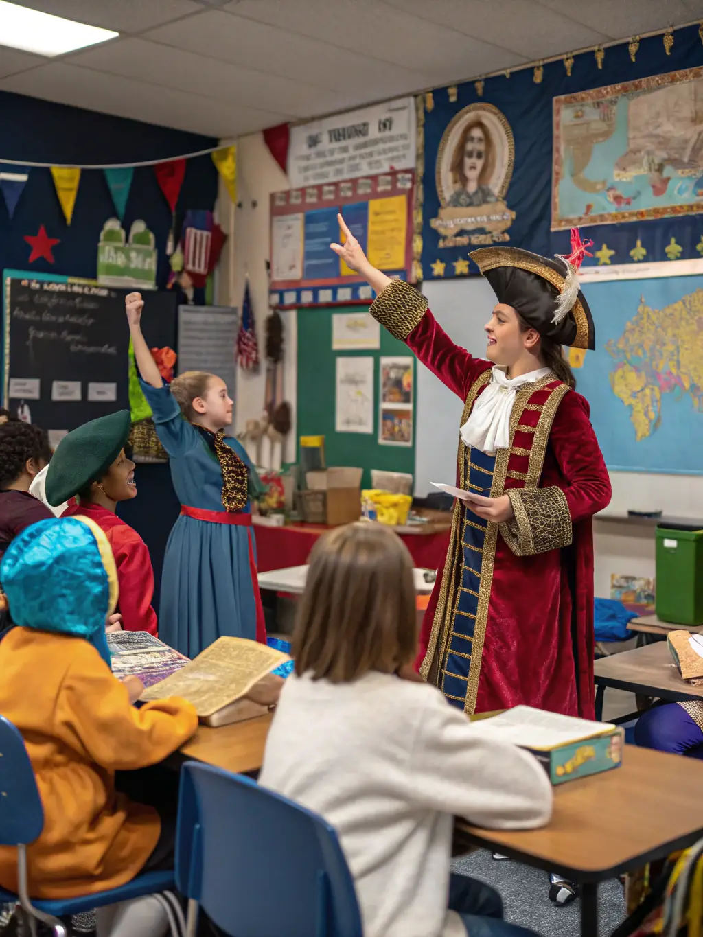 A photograph of children participating in a historical reenactment activity at the GARDANNE AUTREFOIS museum, dressed in period costumes and interacting with artifacts.